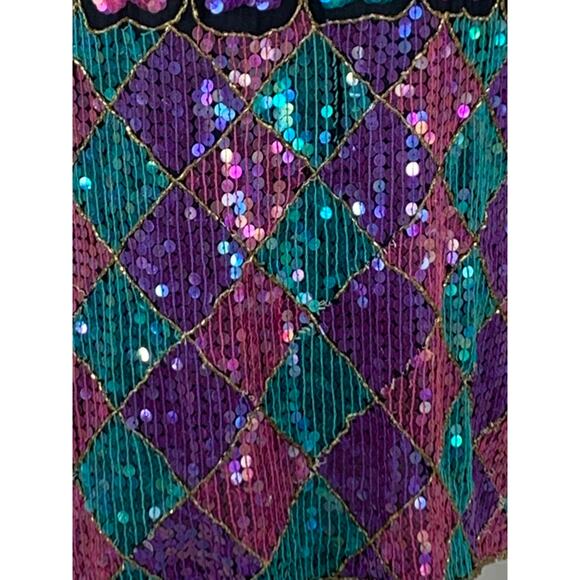 Vintage Harlequin Sequin Top Evening Cocktail Holiday Party Christmas Wedding - Picture 5 of 12